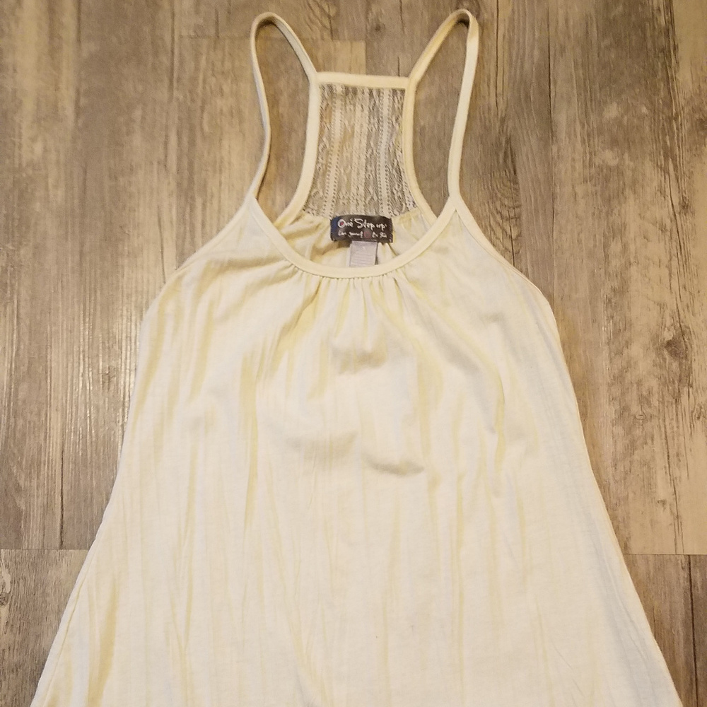 One Step Up Ivory Lace Trim Tank Top